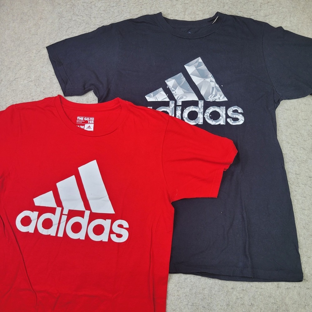 Lot of 2 Adidas T-Shirts Mens M Black Red Short Sleeve Cotton Crew Neck Go-To